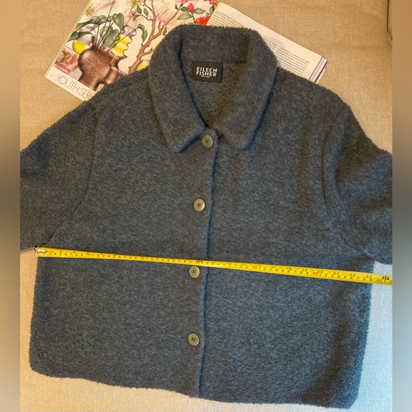 Eileen Fisher Wool Blend Bouclé Cropped Blazer In Teal Size M - Picture 8 of 10